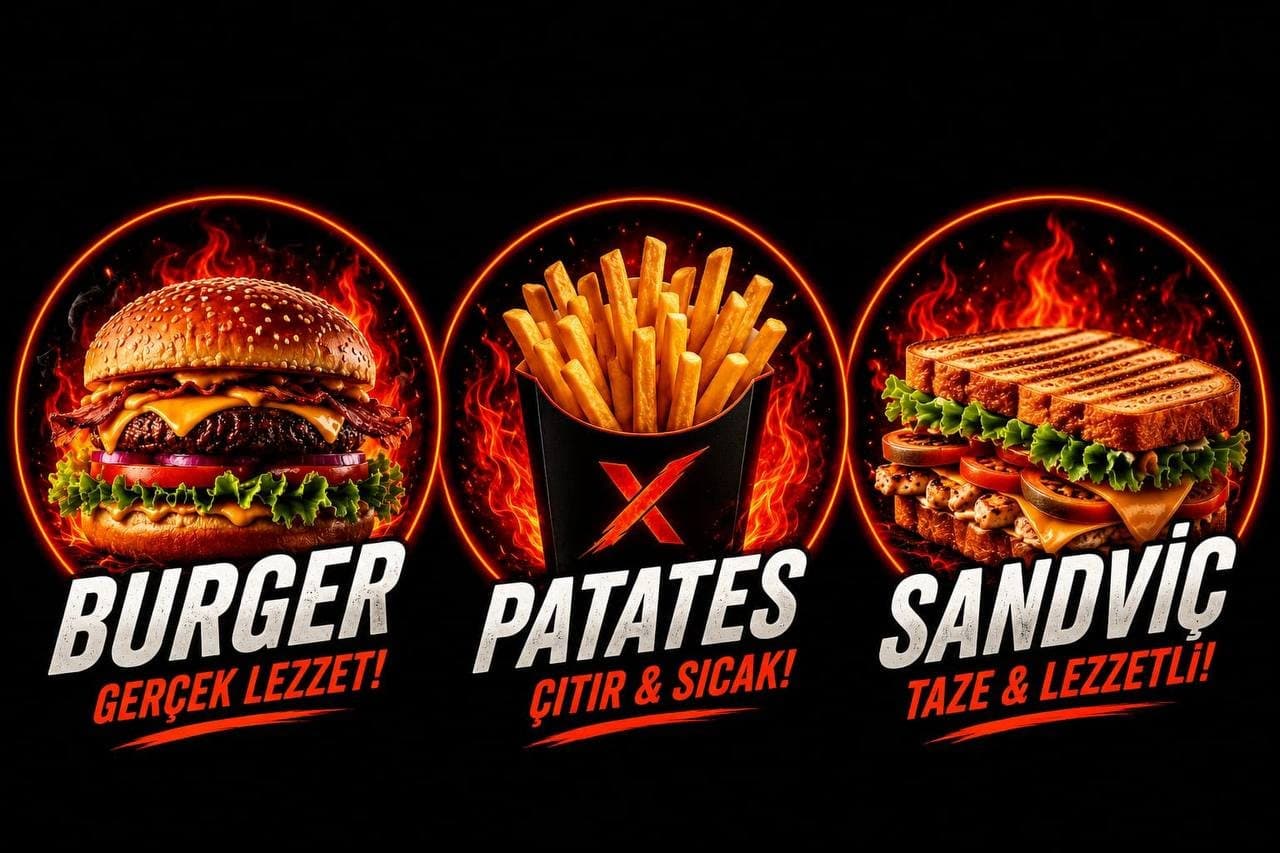 Burger, patates ve sandviç çeşitleri